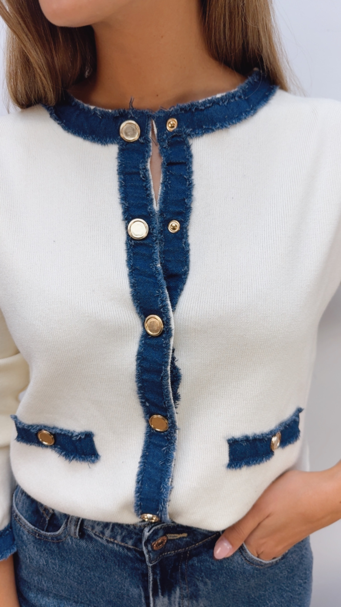 Chaqueta Punto Combinada Denim Crudo