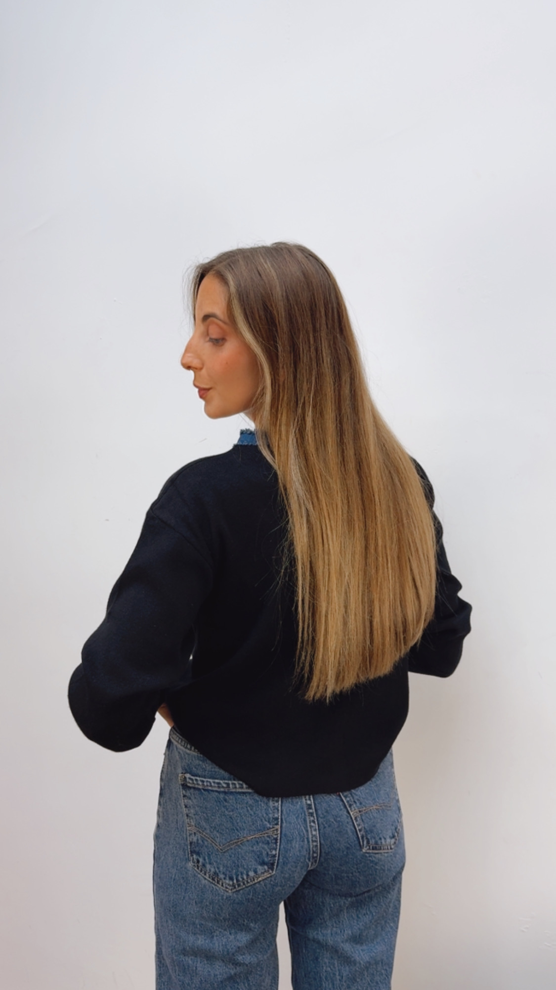 Chaqueta Punto Combinada Denim Negra
