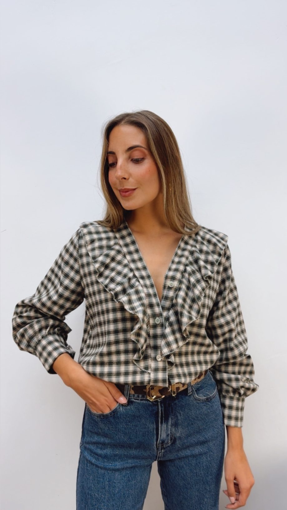 Blusa Cuadros Volante