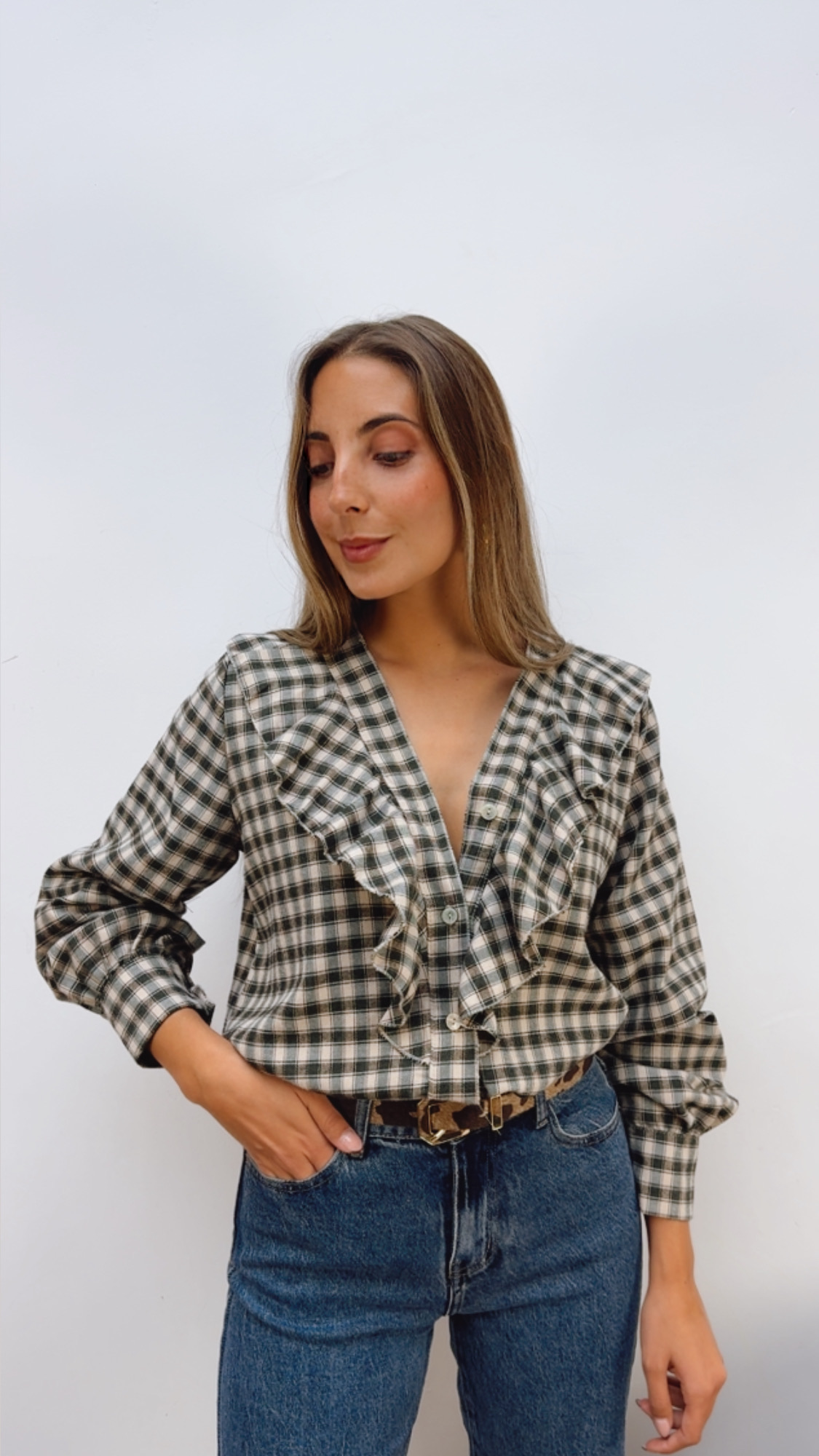 Blusa Cuadros Volante