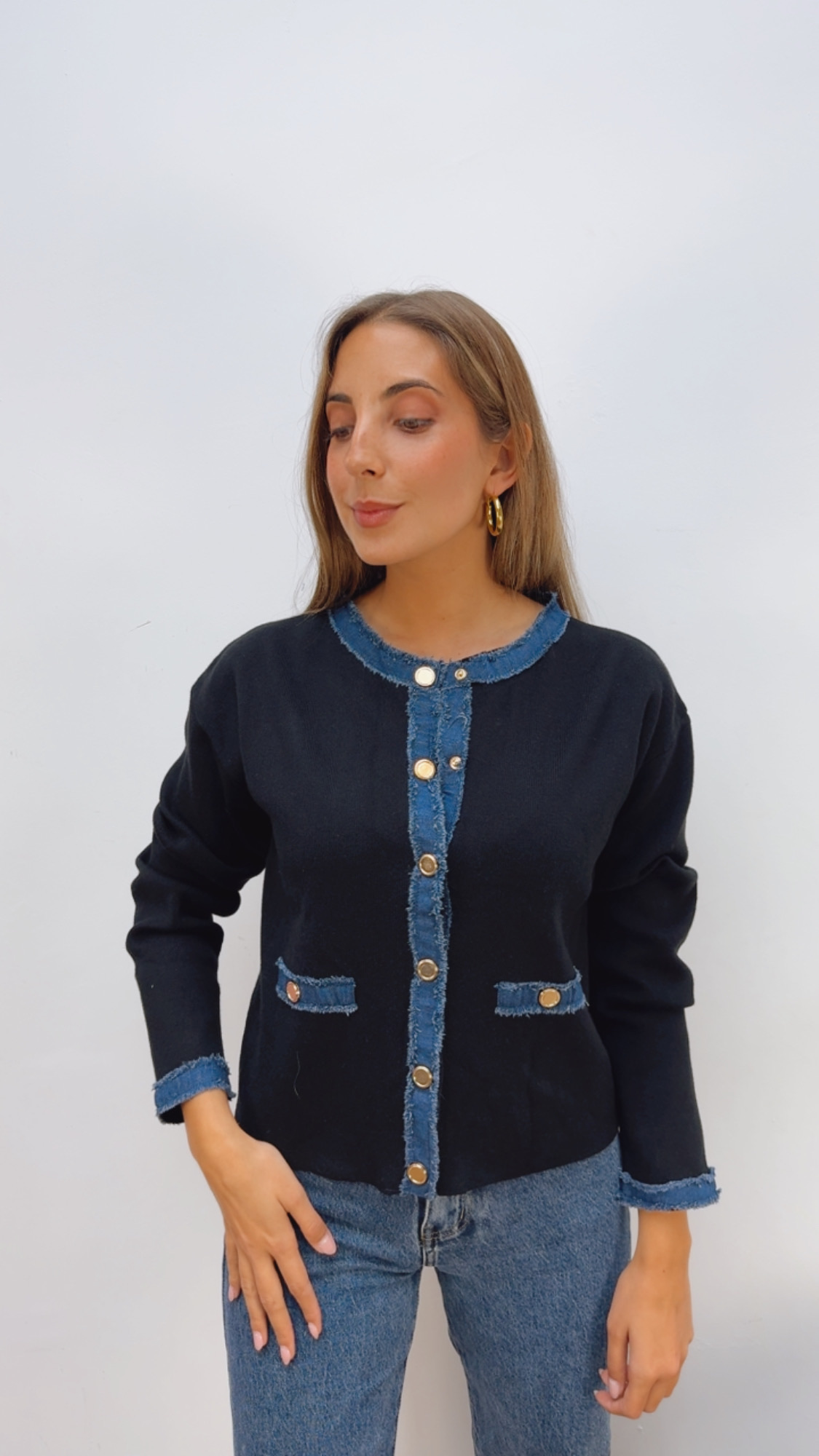 Chaqueta Punto Combinada Denim Negra