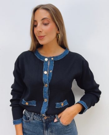 Chaqueta Punto Combinada Denim Negra