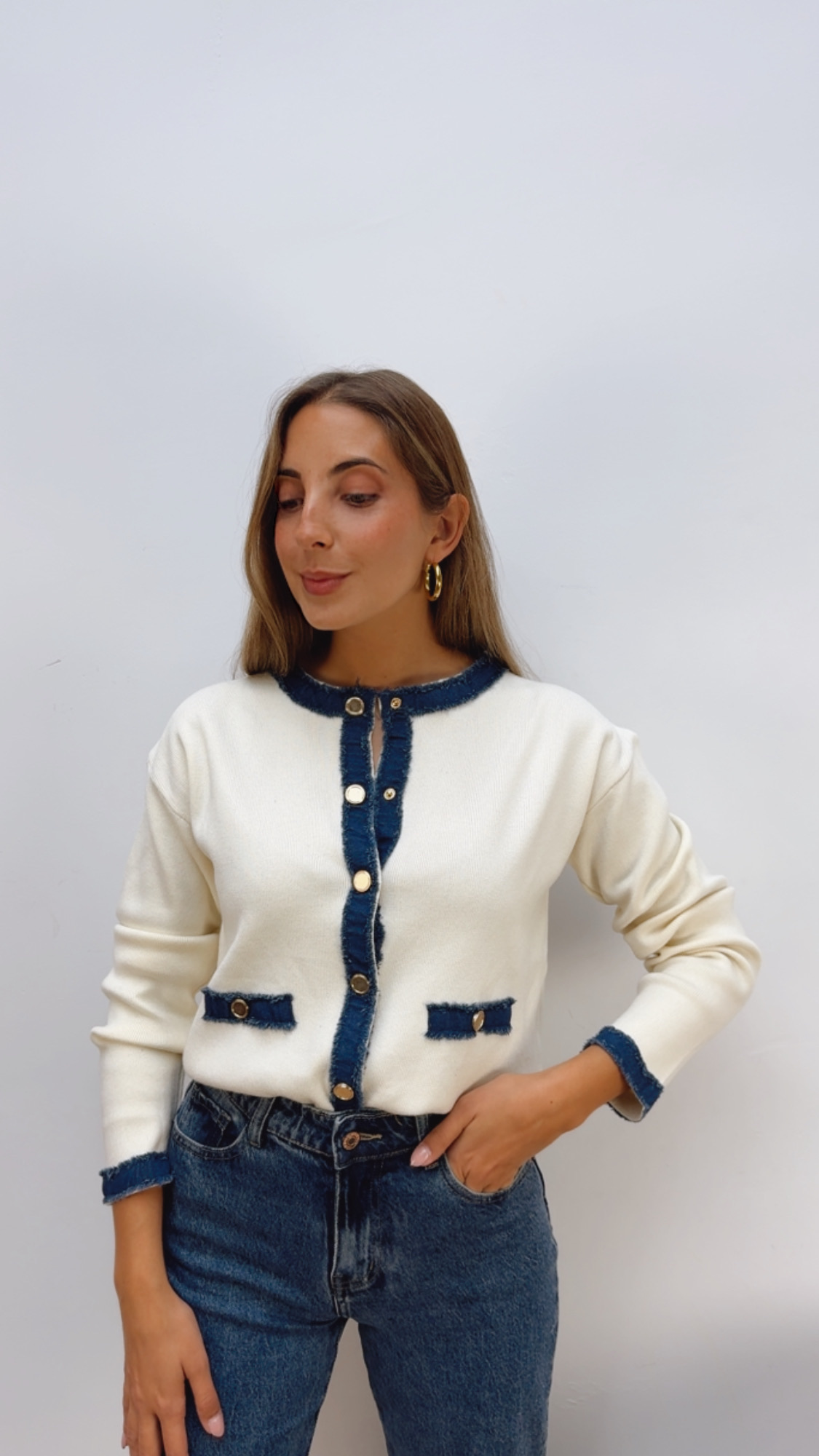 Chaqueta Punto Combinada Denim Crudo