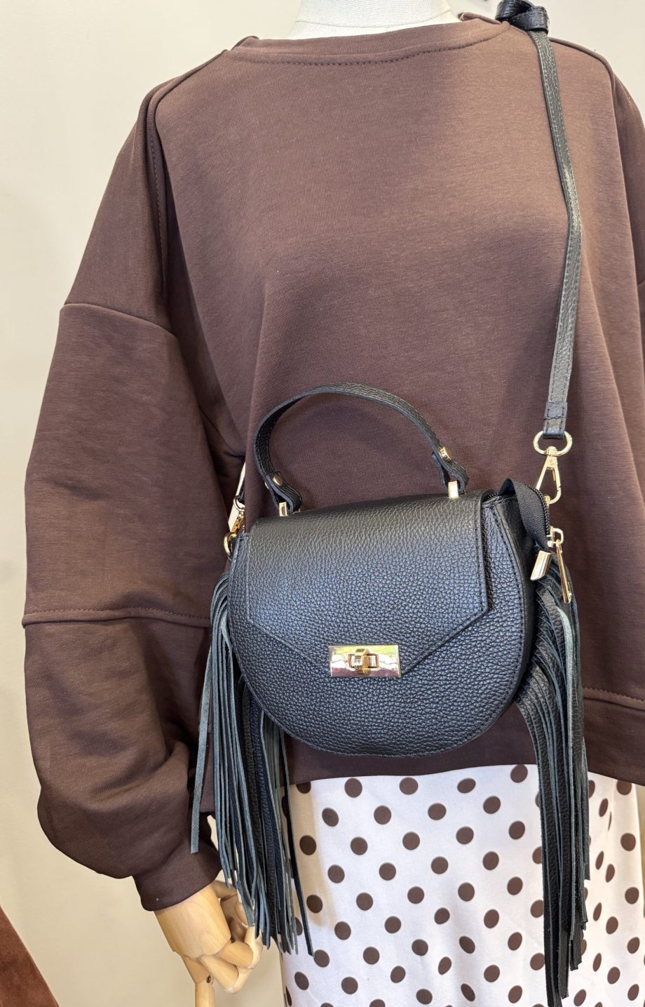 Bolso Piel Flecos Negro