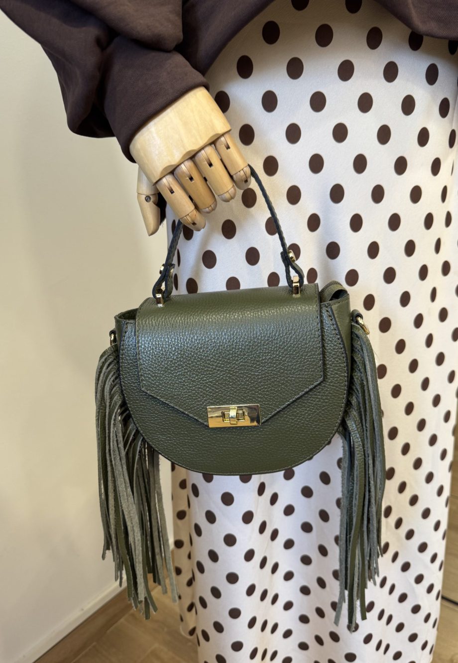 Bolso Piel Flecos Verde