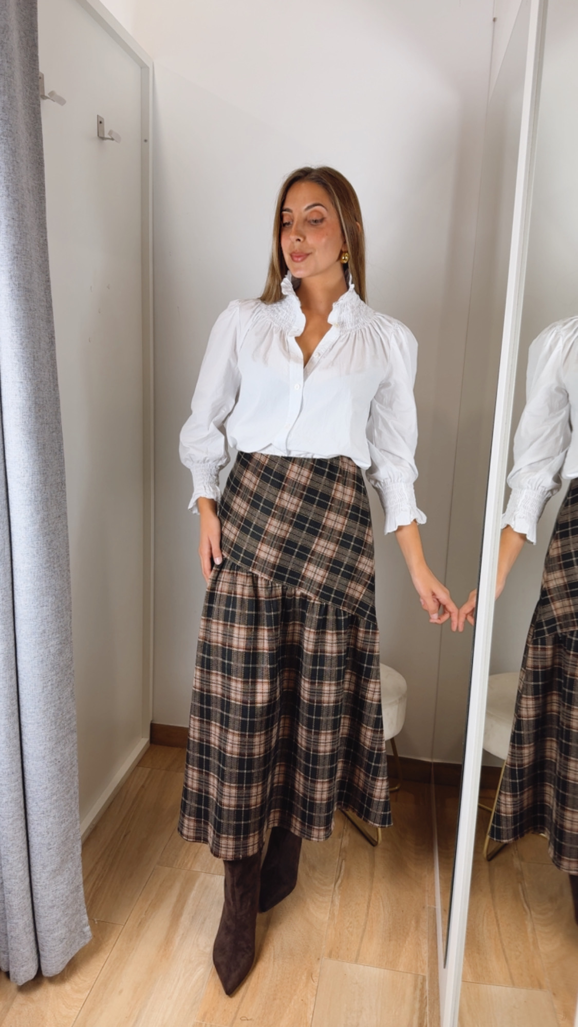 Falda Cuadros Negra y Marrón