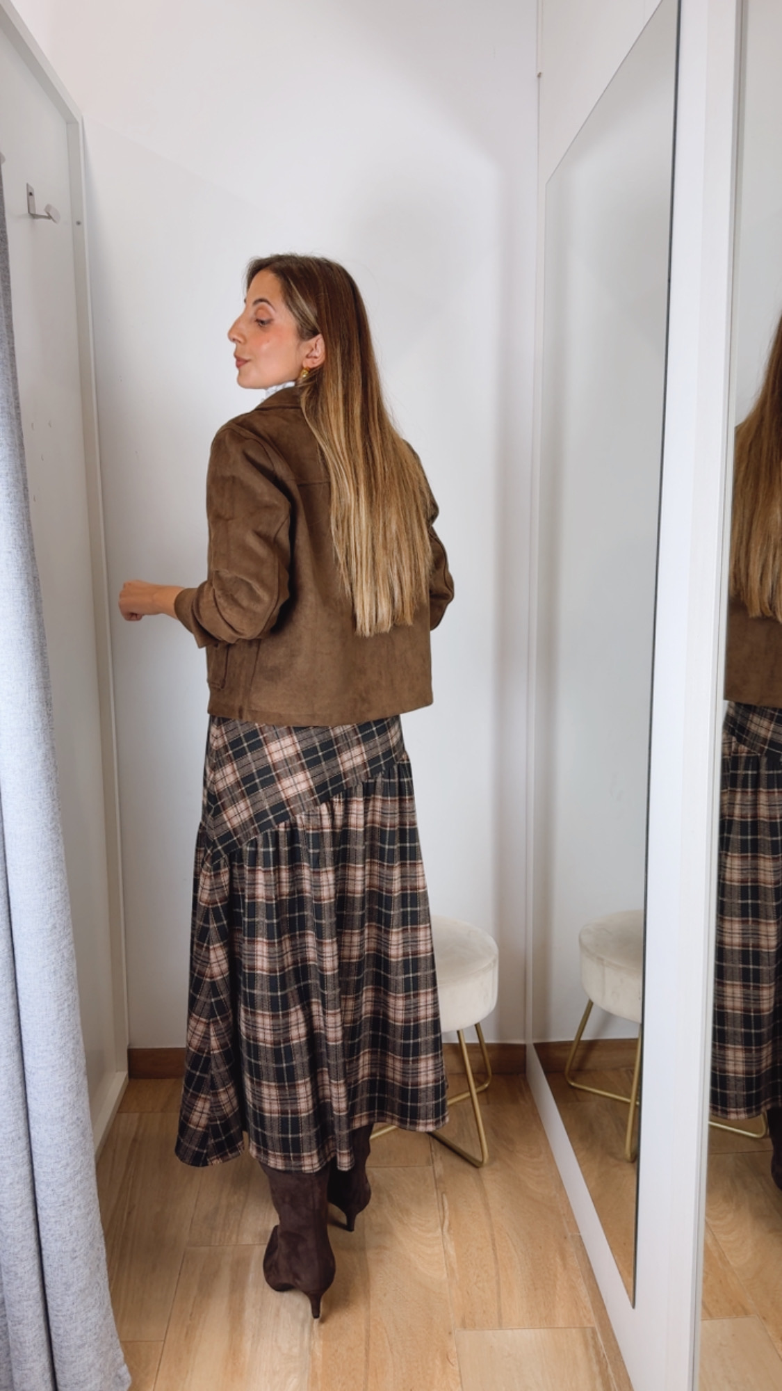 Falda Cuadros Negra y Marrón