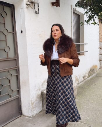 Falda Evasé Cuadros Marino