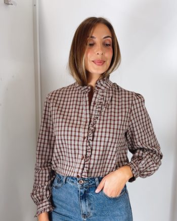 Blusa Cuadros Burdeos