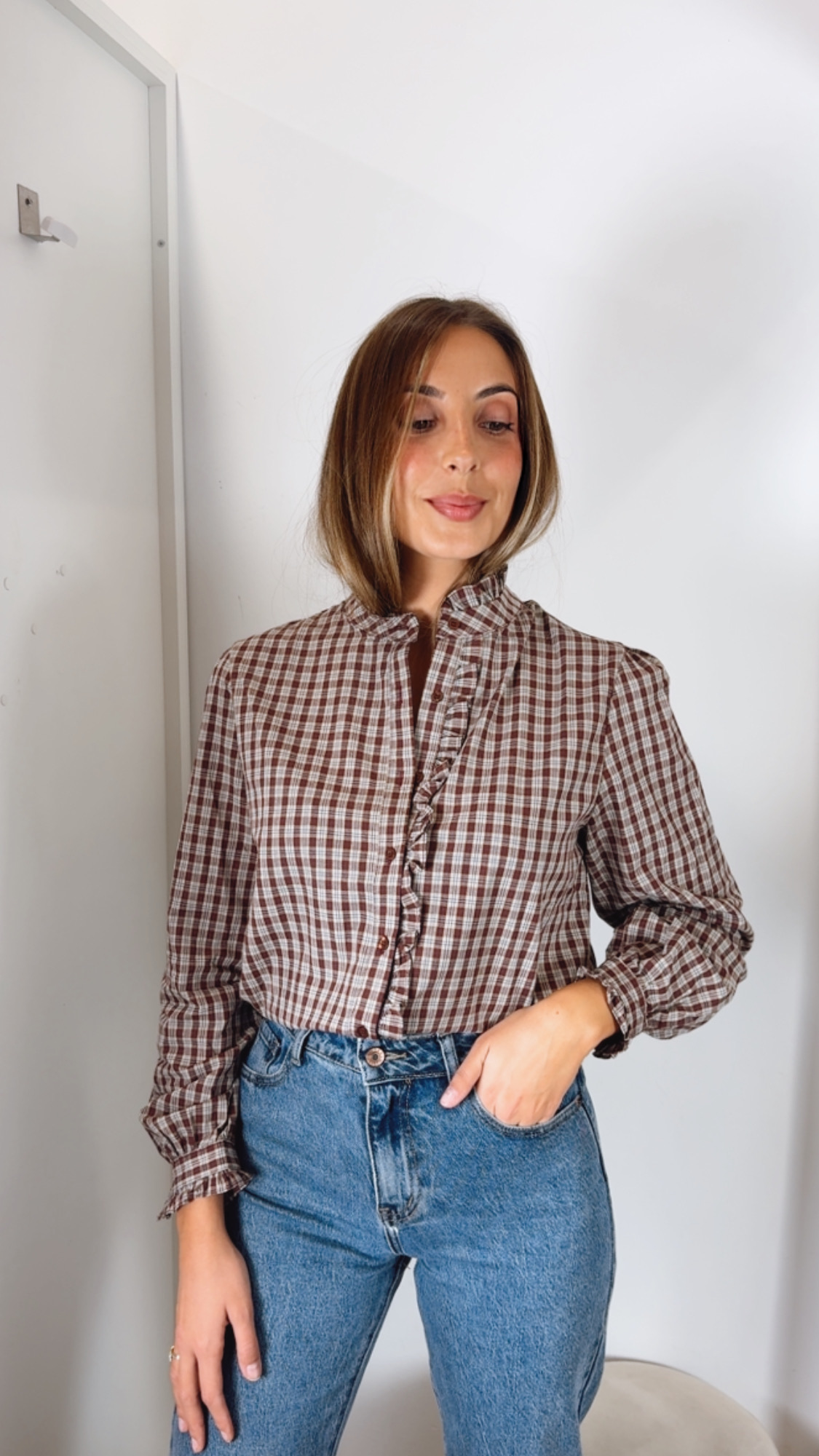 Blusa Cuadros Burdeos