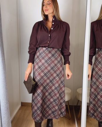 Falda Evasé Cuadros Burdeos