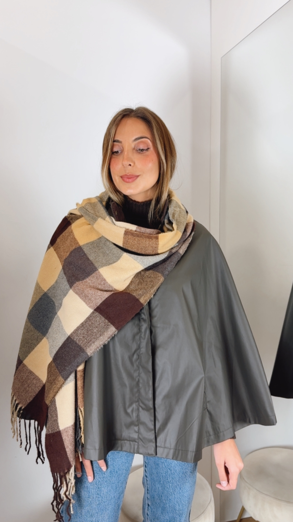 Bufanda Cuadros Granate & Beige