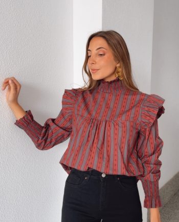 Blusa Cuello  Teja & Gris Antracita