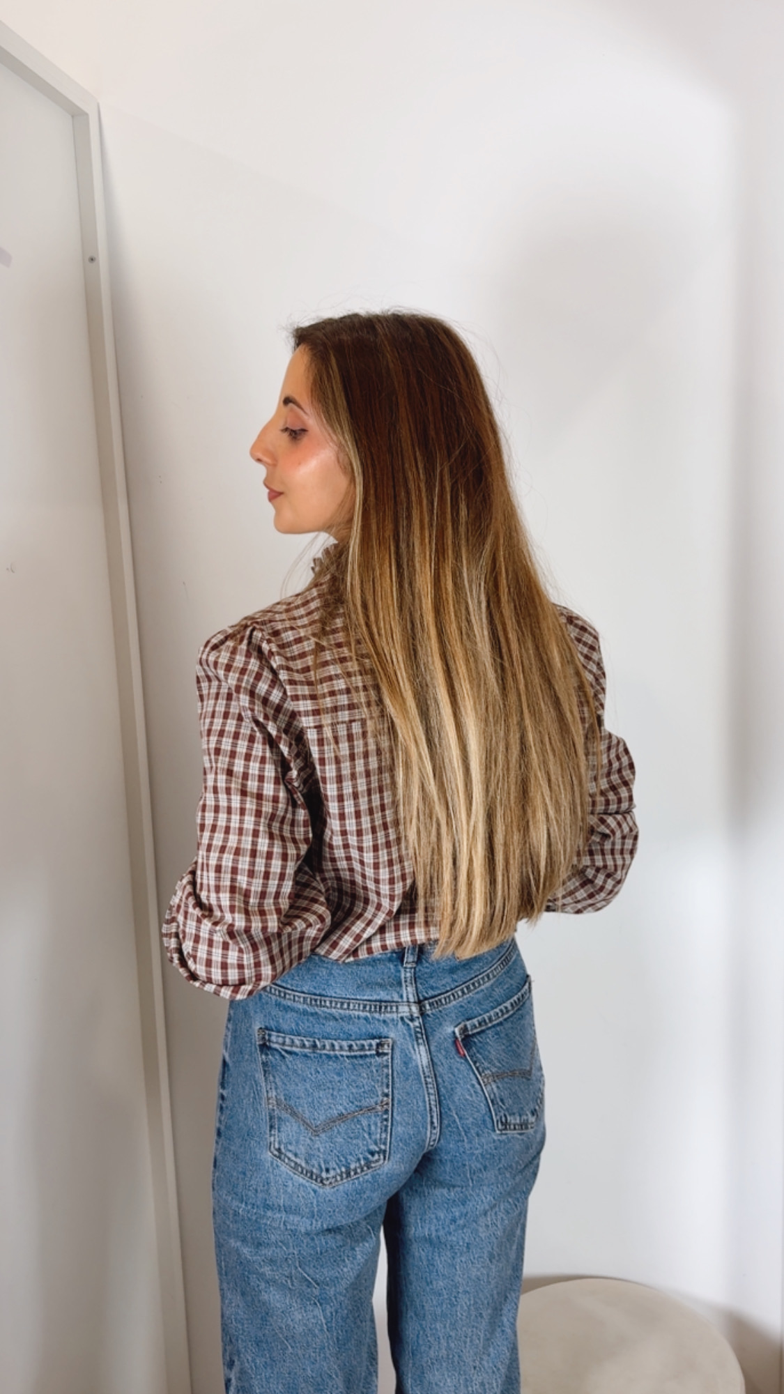 Blusa Cuadros Burdeos