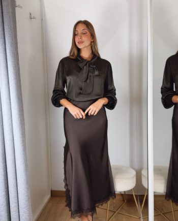 Falda Lencera Satinada Chocolate