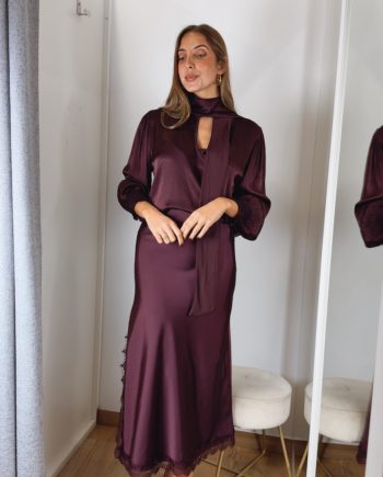 Falda Lencera Satinada Burdeos