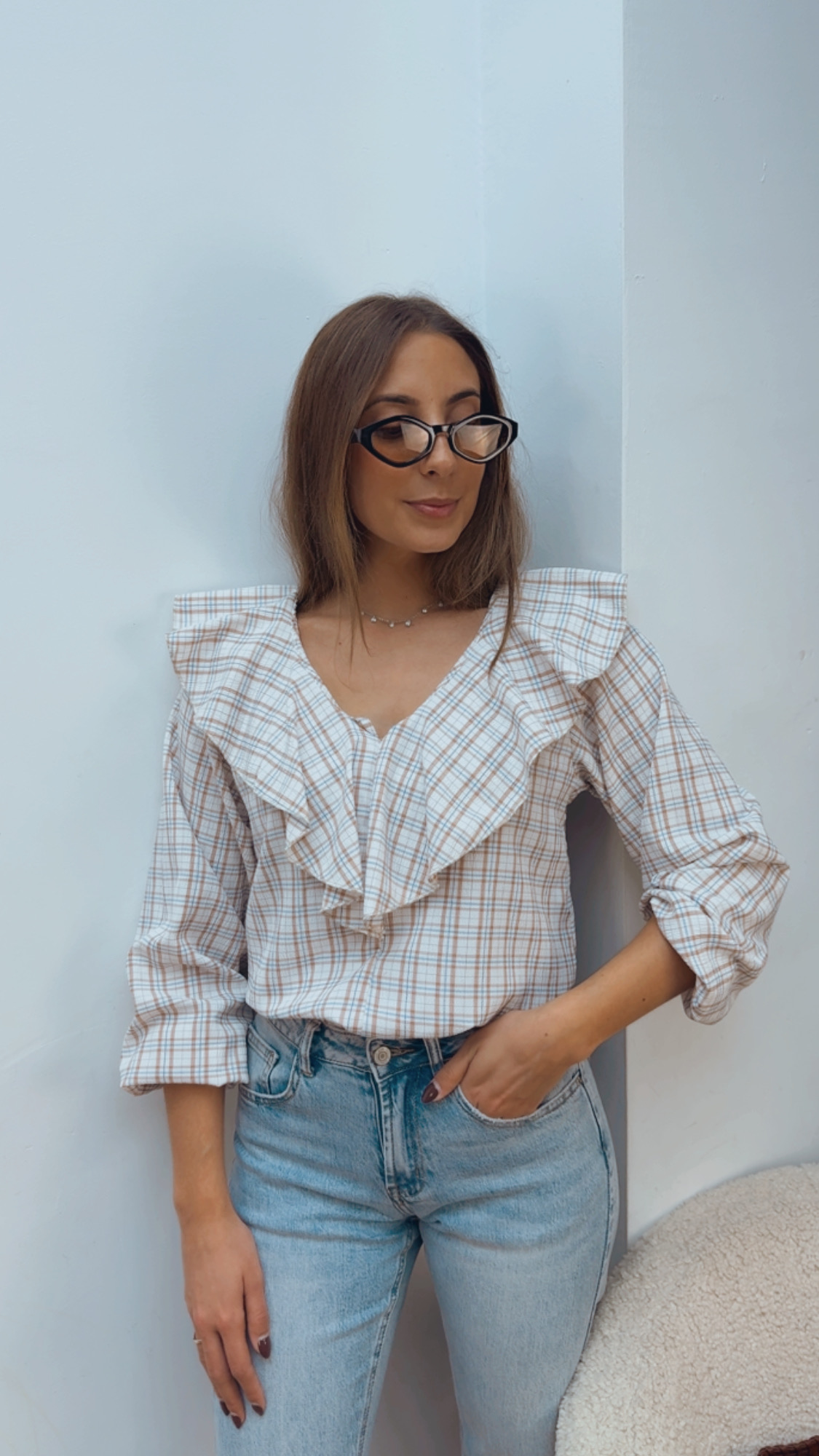 Blusa Matilda Camel & Azul Cielo