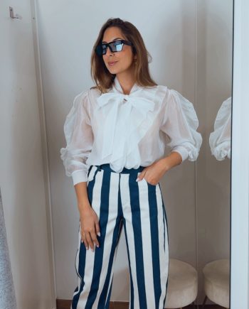 Pantalón Balloon Rayas Azul Marino y Blanco