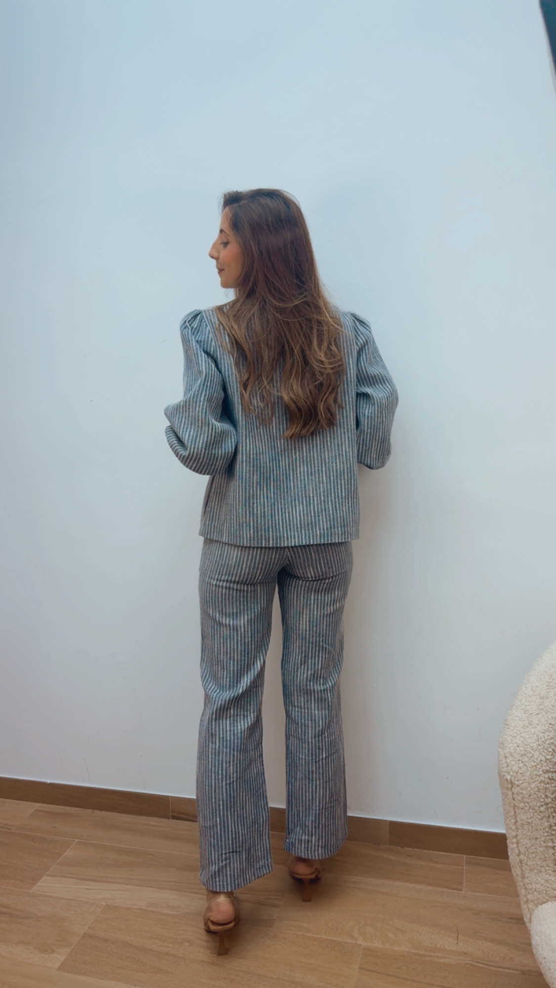 Chaqueta Celia Raya Azul & Crudo