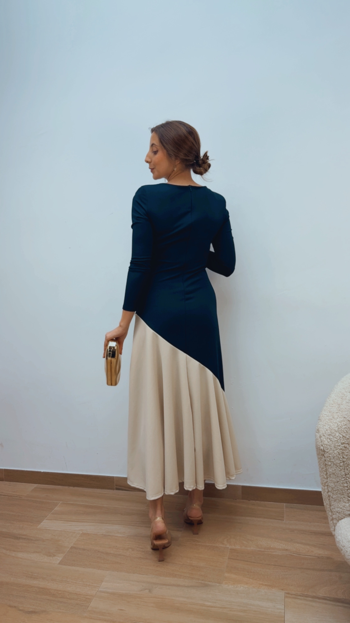 Vestido Asimétrico Marino & Beige