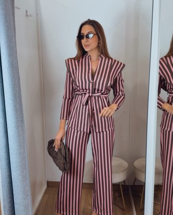 Conjunto Rayas Chocolate y Salmón