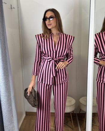 Conjunto Rayas Chocolate y Rosa