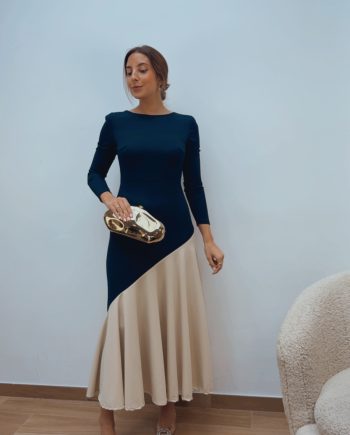 Vestido Asimétrico Marino & Beige