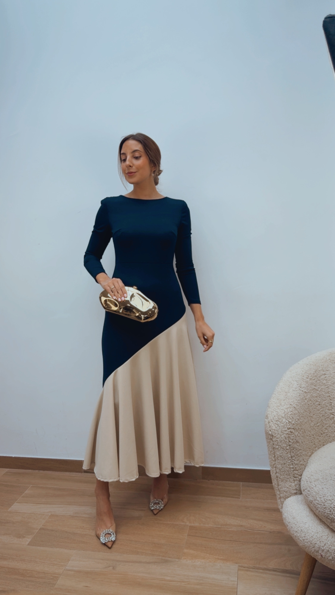 Vestido Asimétrico Marino & Beige