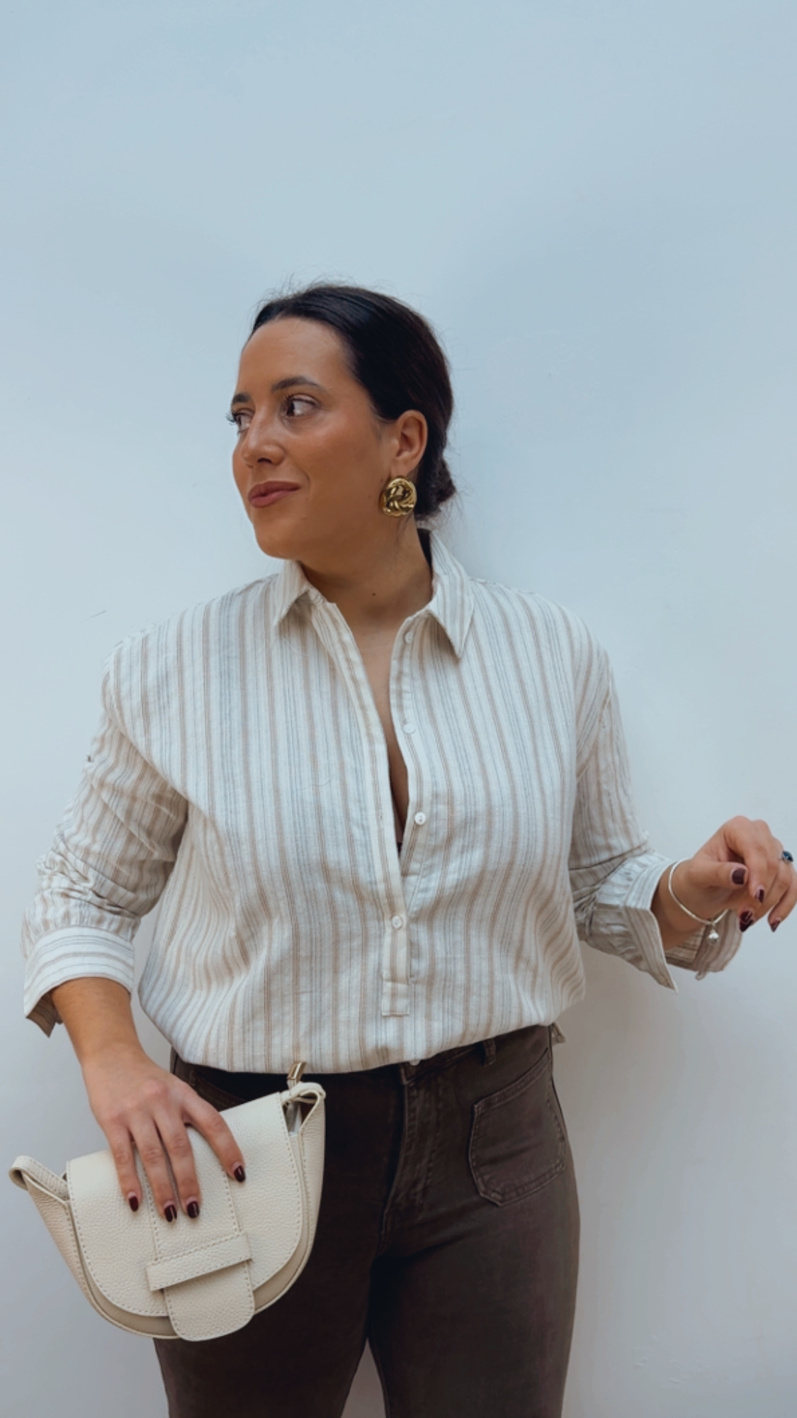 Camisa Polera Raya Camel & Gris