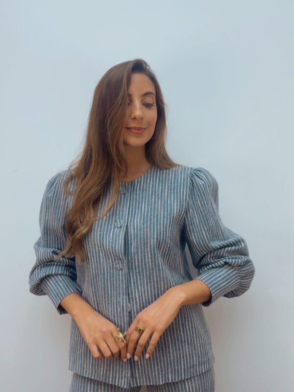 Chaqueta Celia Raya Azul & Crudo