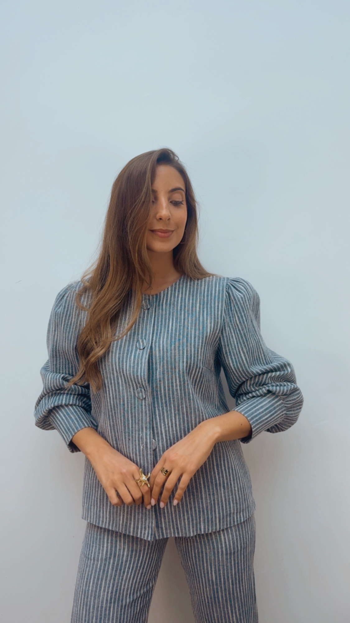 Chaqueta Celia Raya Azul & Crudo