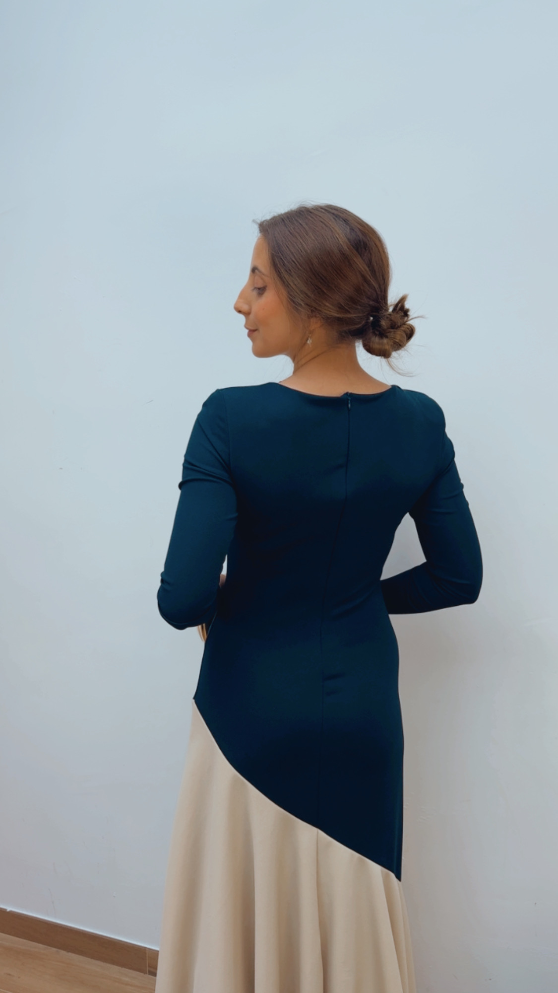 Vestido Asimétrico Marino & Beige