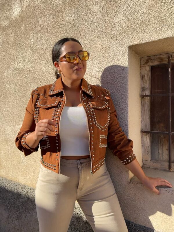 Chaqueta Ante Tachas Camel
