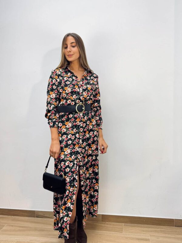 Vestido Camisero Flor Negro