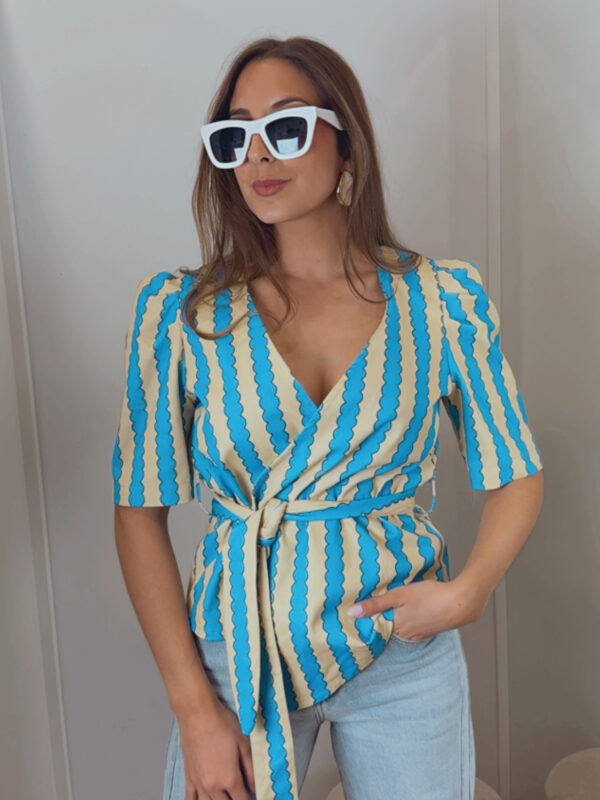 Chaqueta Cruzada Rayas Azul & Amarillo