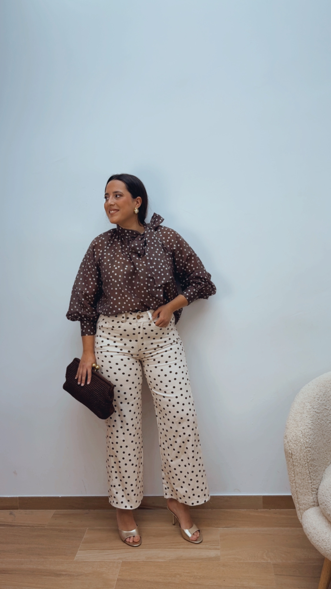 Pantalón Beige Lunares Chocolate