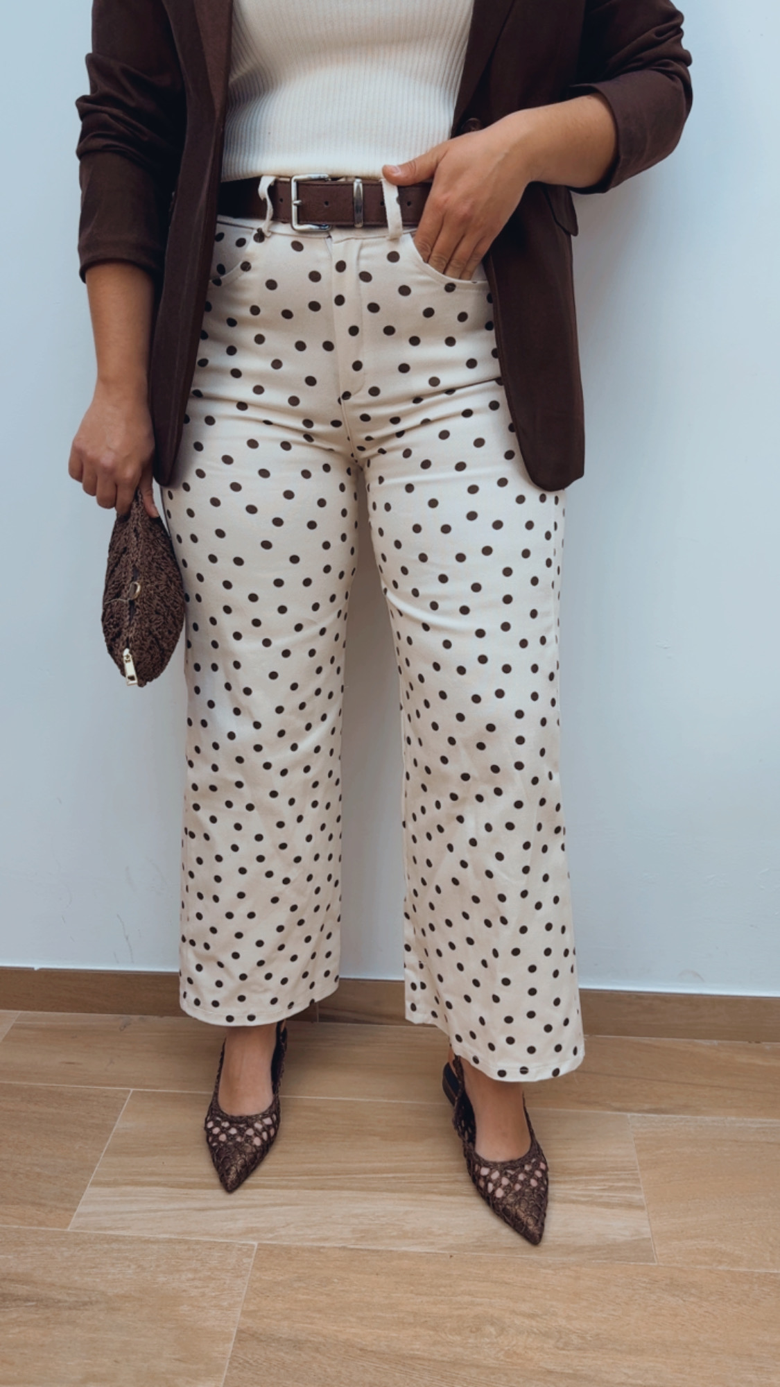 Pantalón Beige Lunares Chocolate