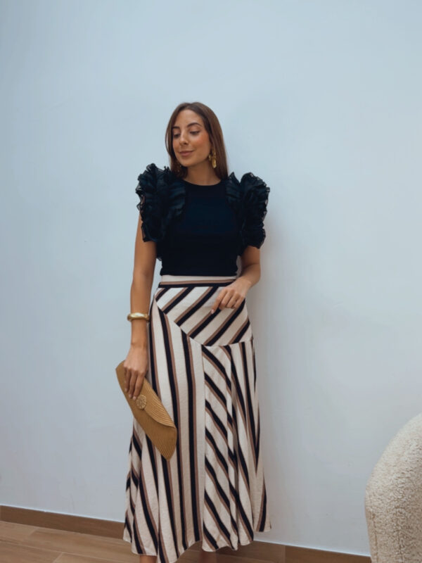 Falda Asimétrica Rayas Topo & Negro