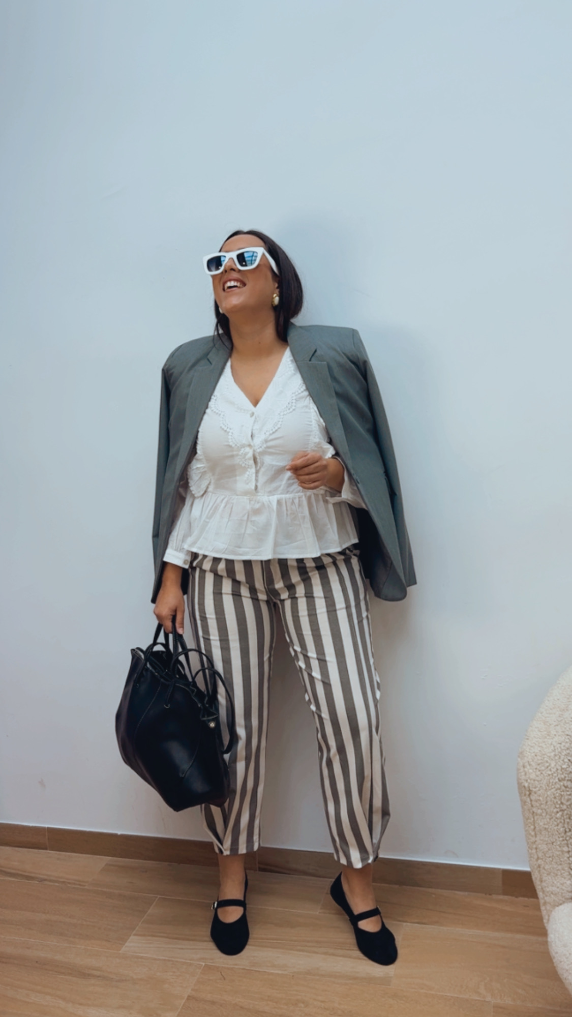 Pantalón Rayas Gris & Crudo