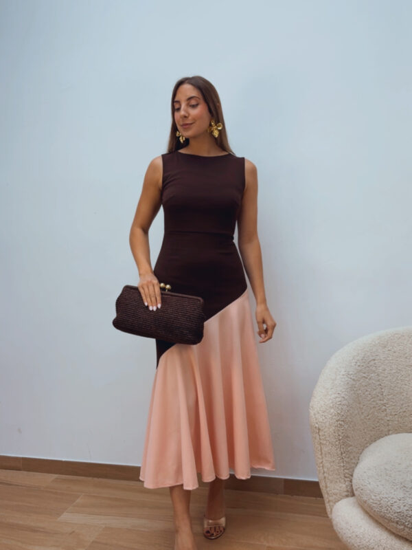 Vestido Asimétrico Chocolate & Rosa
