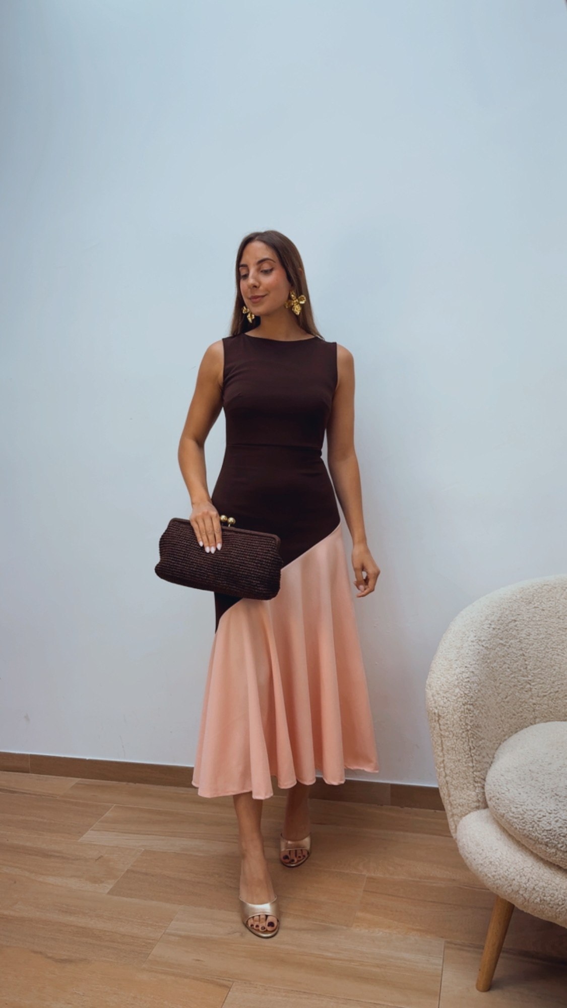 Vestido Asimétrico Chocolate & Rosa