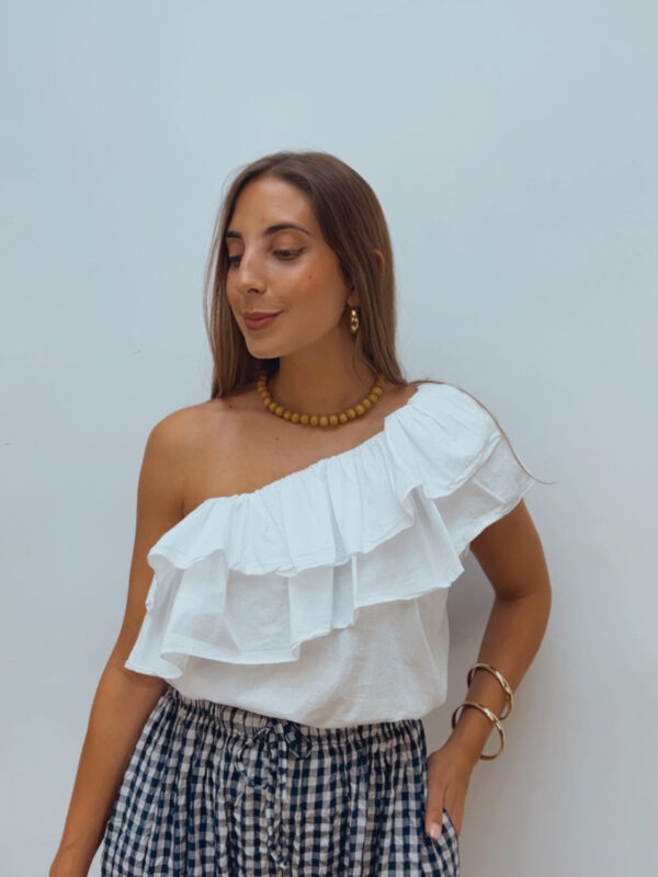 Blusa Asimétrica Volante Blanca