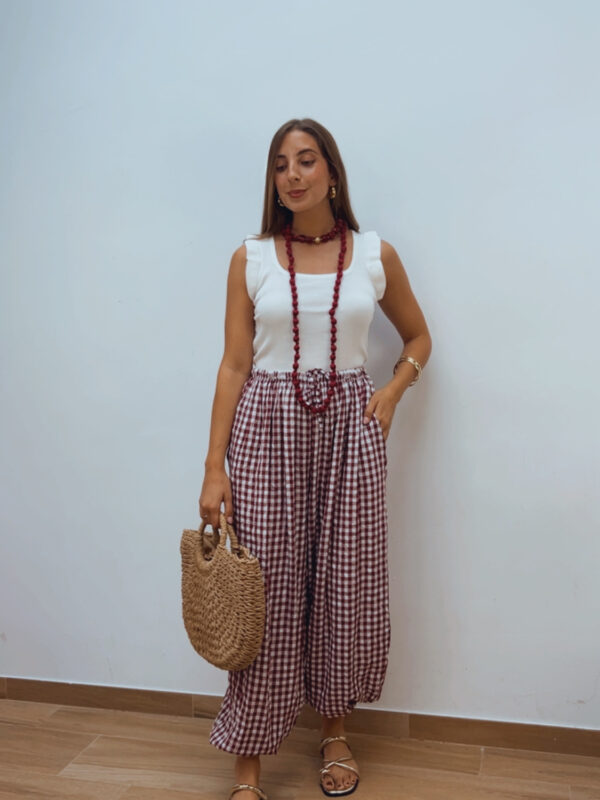Pantalón Bombacho Vichy Burdeos
