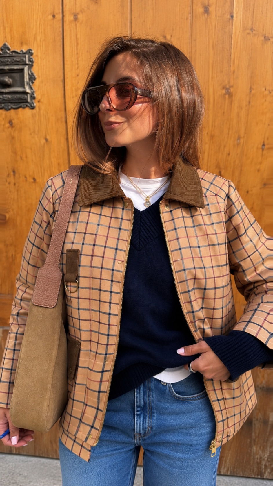 Parka Cuadros Combinada Camel