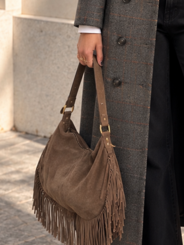 Bolso Piel Fleco Taupe