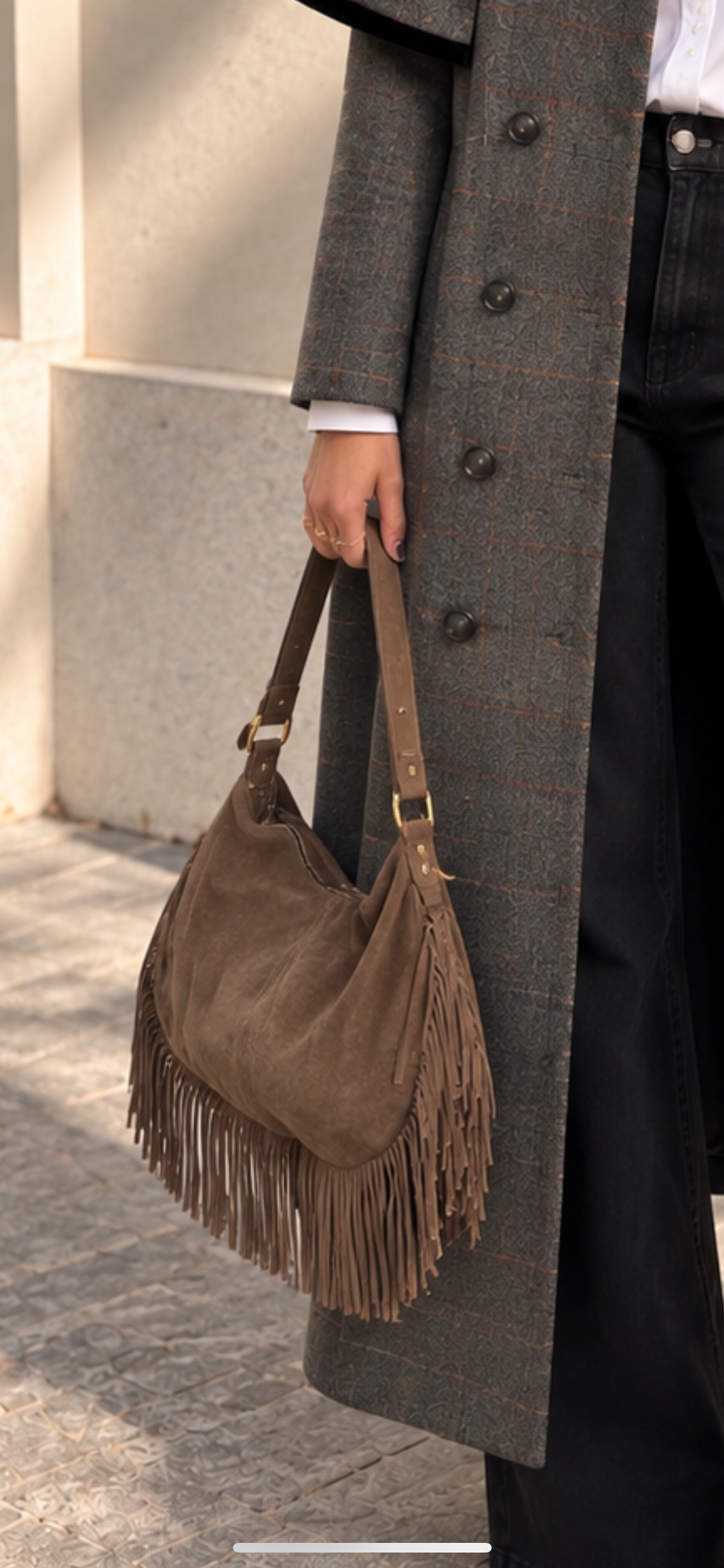 Bolso Piel Fleco Taupe