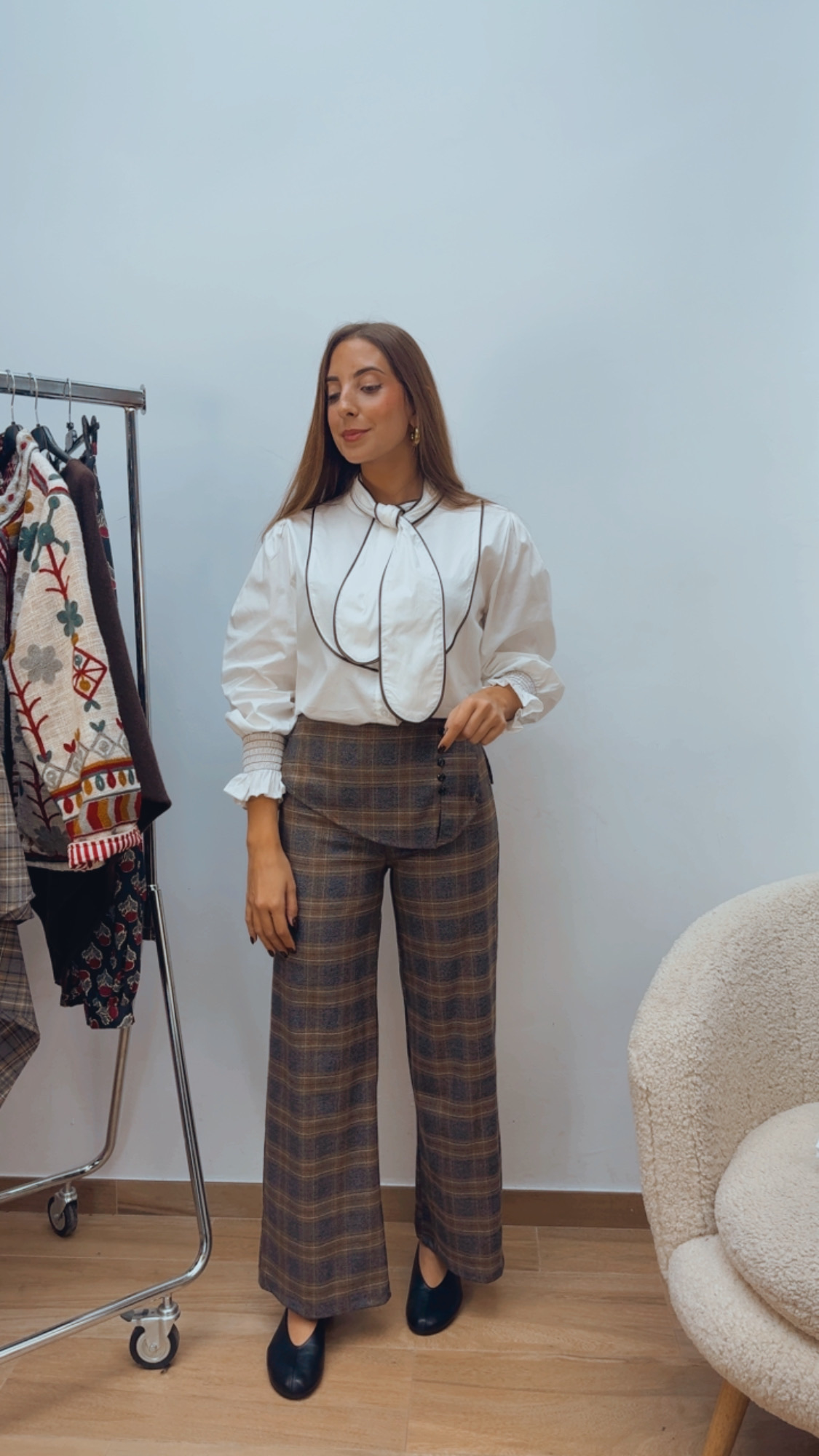 Pantalón Faldón Cuadros Gris & Camel