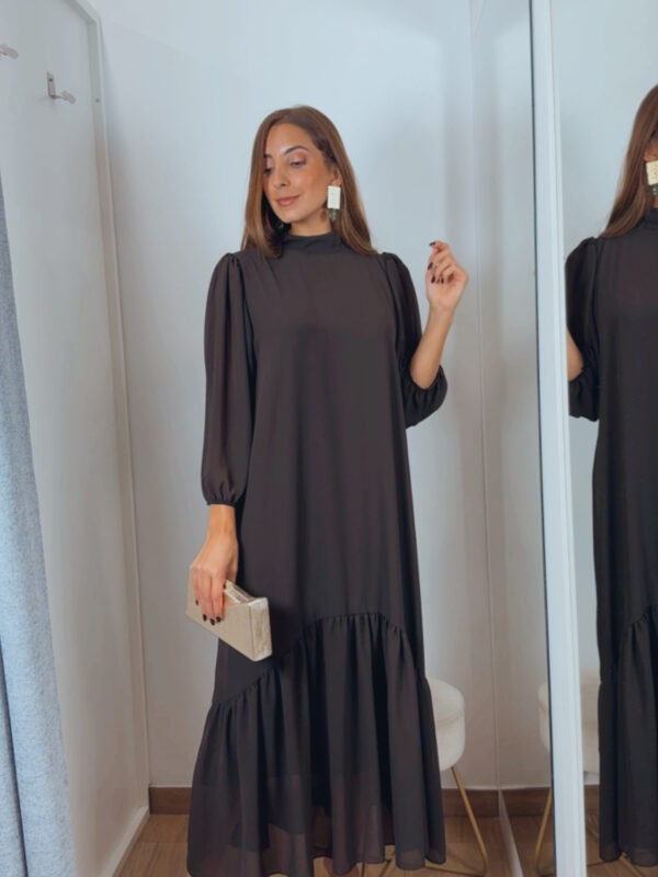 Vestido Gasa Volante Chocolate