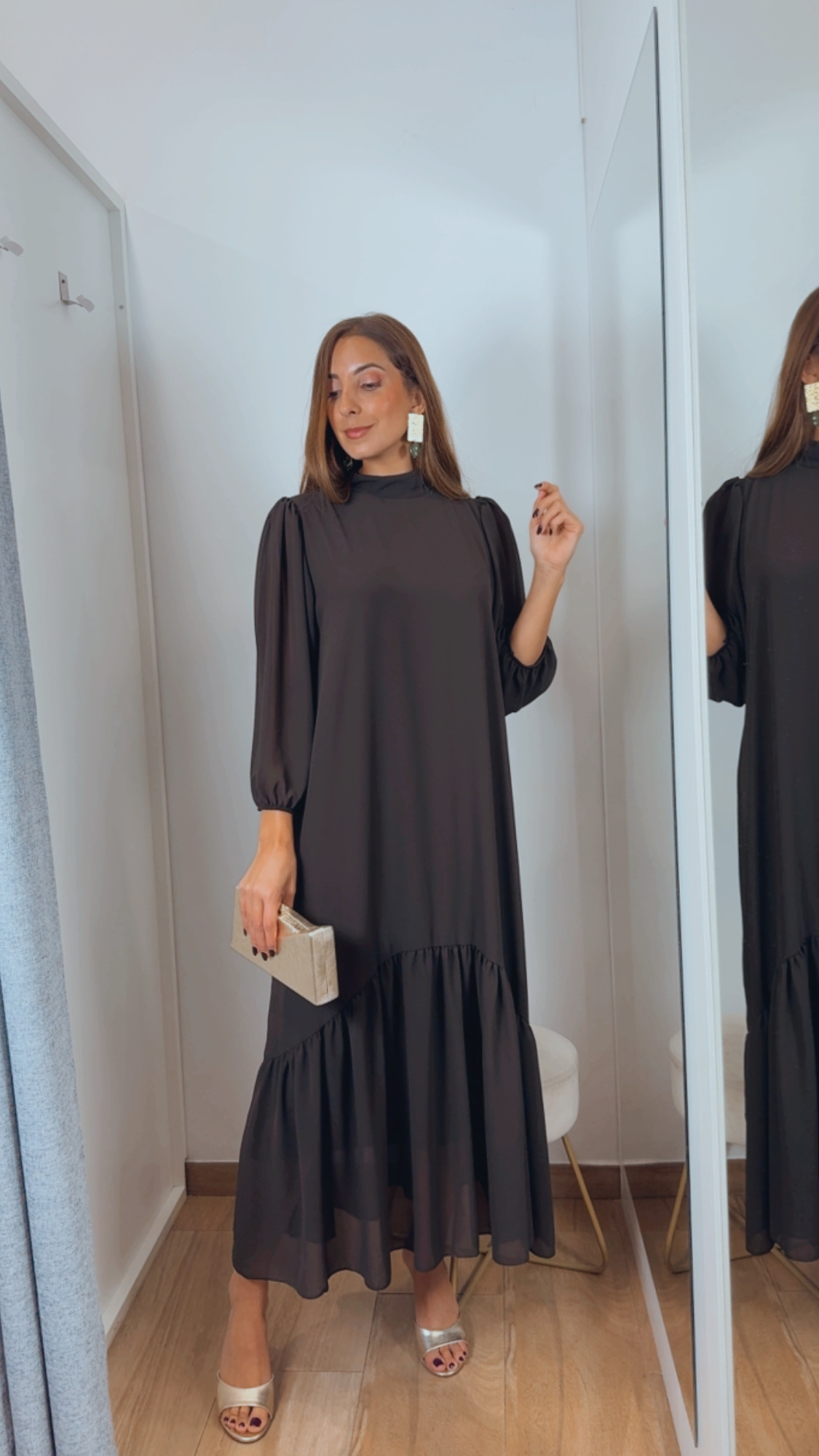 Vestido Gasa Volante Chocolate