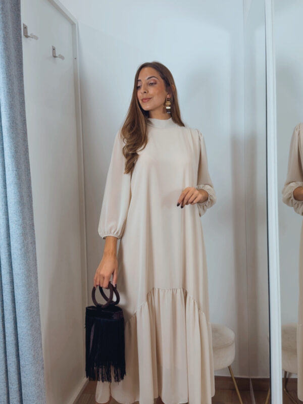 Vestido Gasa Volante Crudo
